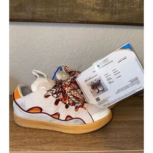 Lanvin White Orange Brown Low-Top Sneakers